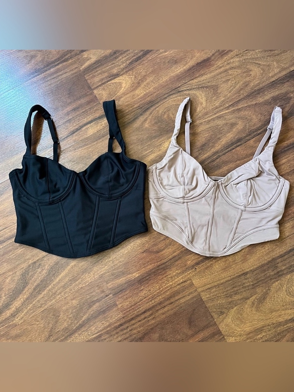 Set of 2 Hollister’s Gilly Hicks Black and Beige Silky Corset Style Crop Tops